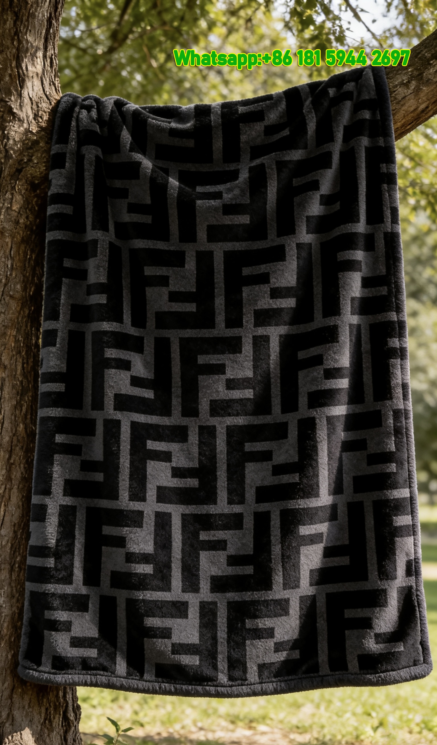 Fendi Black FF Monogram Flannel Sofa Throw Blanket IMG_9474